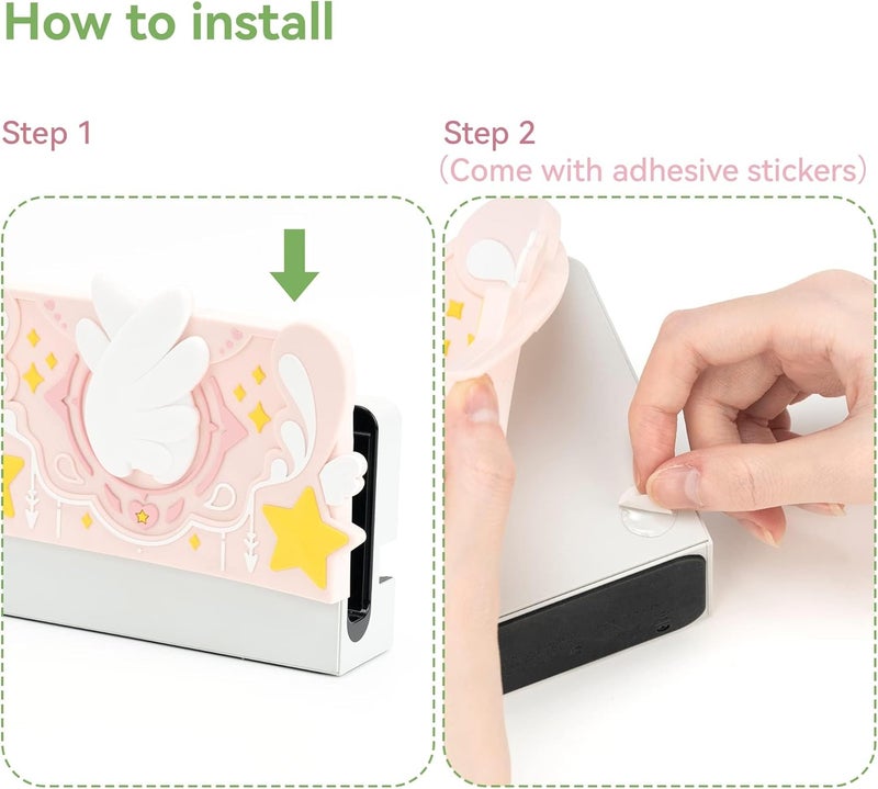 GEEKSHARE Soft Silicone Faceplate Cover for Switch/OLED Charging Dock, Anti-Scratch Dock Cover- Star Wings Series (Pink) - Image 3